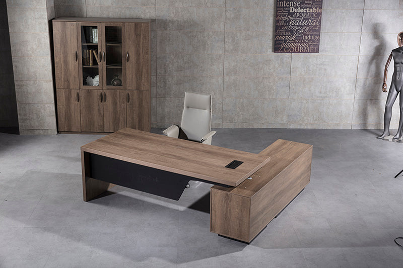 BALDER Executive Desk with Left Return 1.8M to 2.0M - Warm Oak & Black Finish - Modern Office Desk for Home & Business Workspaces