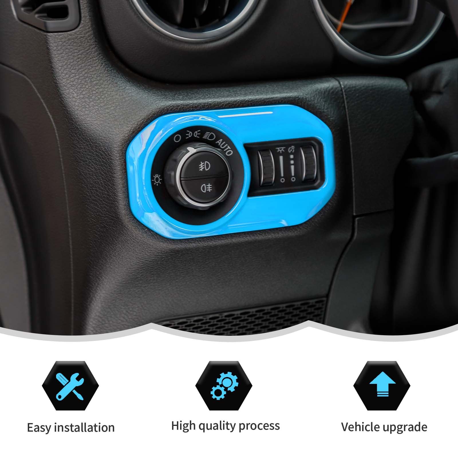 RT-TCZ Light Blue Headlight Switch Button Trim Cover for Jeep Wrangler JL/JLU & Gladiator JT (2018-2023) - Interior Decoration Accessory | Upgrade Dash & Enhance Cabin Style