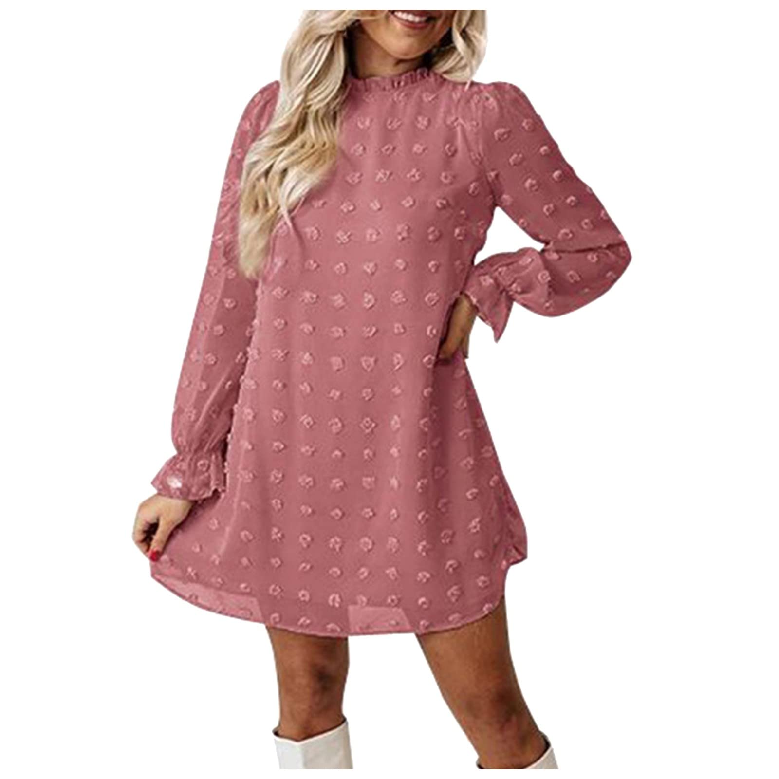 NIUQI Women's A-Line Polyester Dresses - Crewneck Long Sleeve Business Casual Dress for Fall, Solid Color Office Wear (Perfect for Work, Meetings & Formal Events)