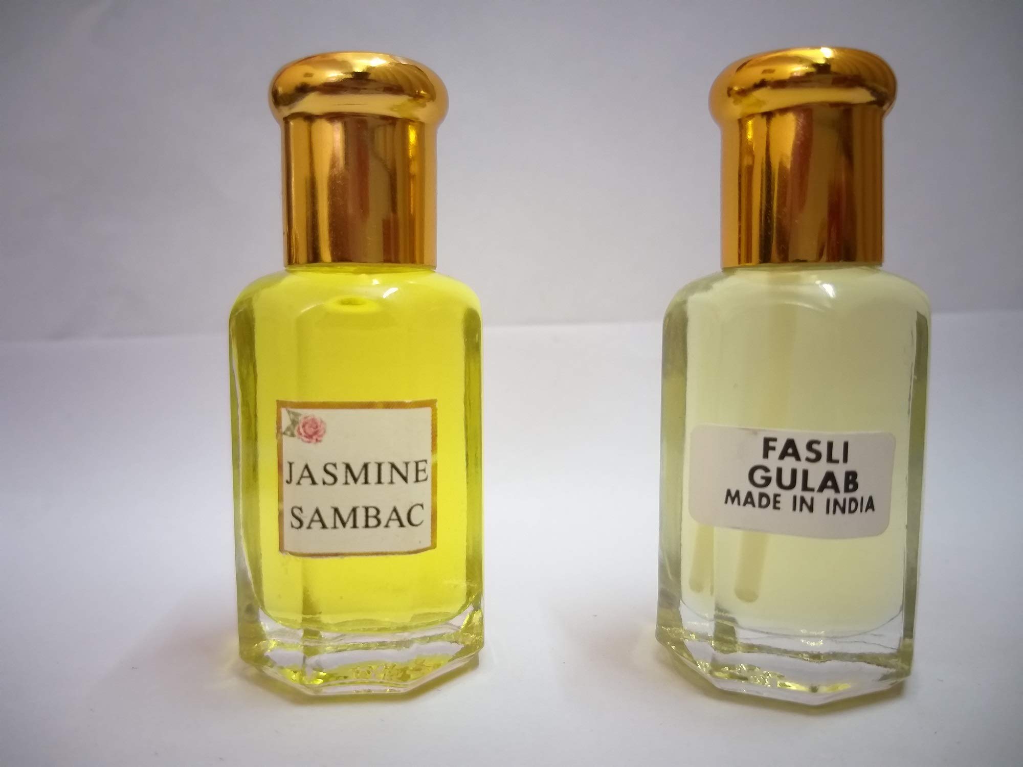 Premium Rose Gulab Fasli & Jasmine Sambac Attar Perfume Oil - 10ml + 10ml Floral Fragrance Combo | Long-Lasting Concentrated Essential Oil for Aromatherapy, Meditation & Perfume Making
