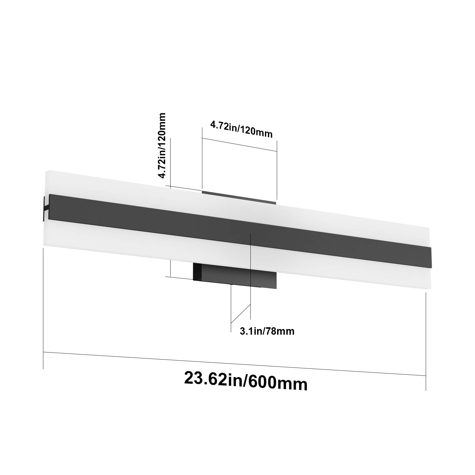 Aipsun 24W Modern Black Vanity Light with Frosted White Acrylic - Up and Down LED Bathroom Light Fixture (6000K White Light) - Perfect for Bathroom, Dressing Room & Vanity Area Lighting