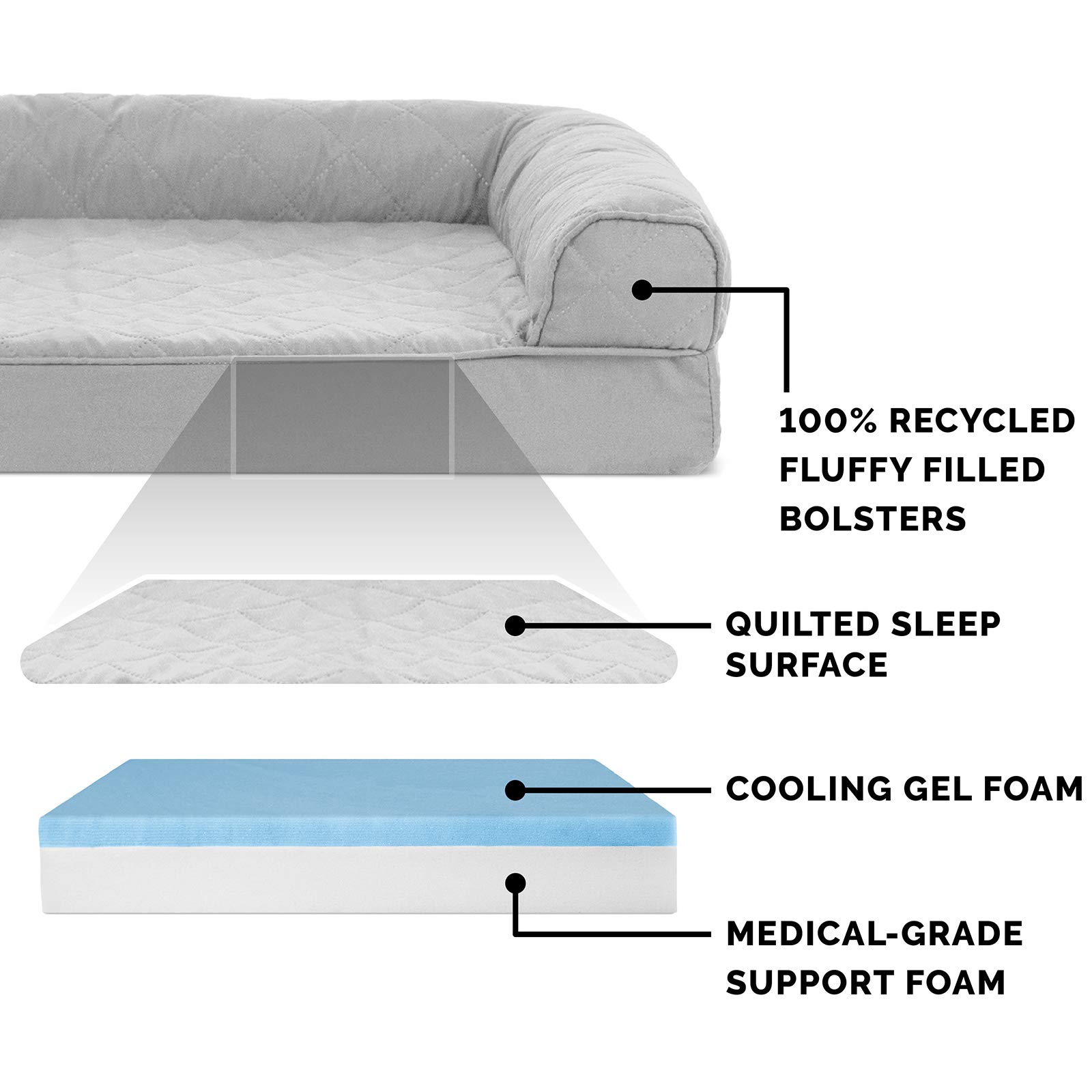 Furhaven Cooling Gel Dog Bed for Large Dogs - XXL Orthopedic Pet Sofa with Removable Bolsters & Washable Cover - Supports Up to 125 lbs - Silver Gray - Perfect for Hot Weather & Joint Pain Relief - Ideal for Living Room, Bedroom or Kennel Use