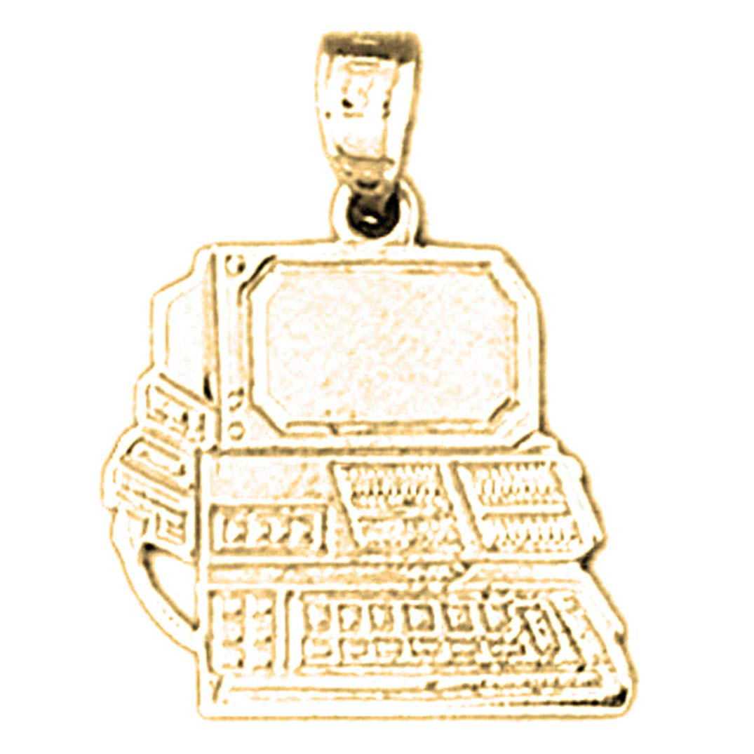 14K Yellow Gold Computer Charm Pendant Necklace - 22mm Elegant Tech Jewelry for Women - Perfect for Geeks, Programmers & Tech Lovers - Great Gift for Birthdays, Christmas & Graduations