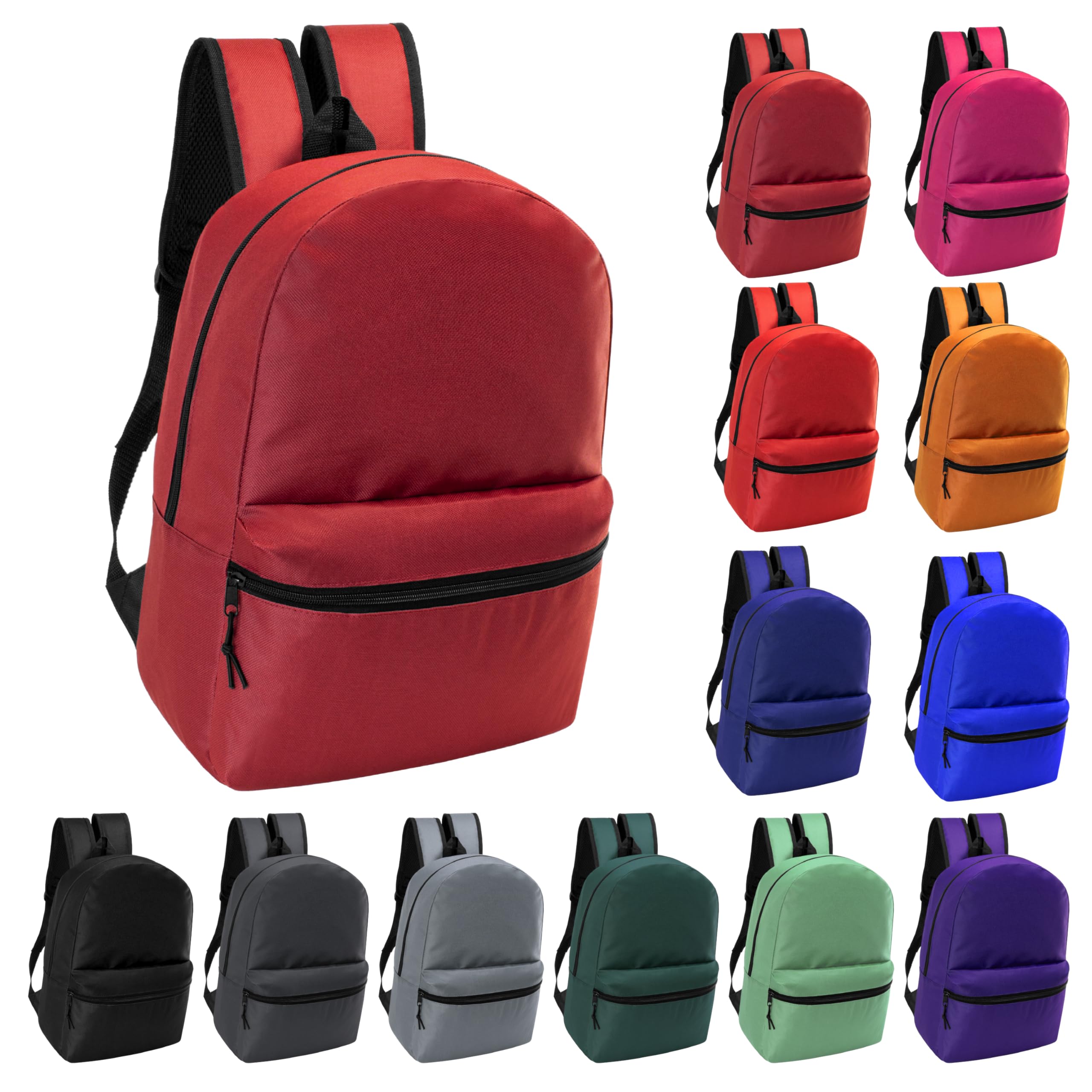 24-Pack 17 Inch Kids Backpacks - Bulk School Bookbags for Elementary, Middle & High School Students - 12 Color Assortment - Perfect for Daily School Use, Field Trips & Sports Activities