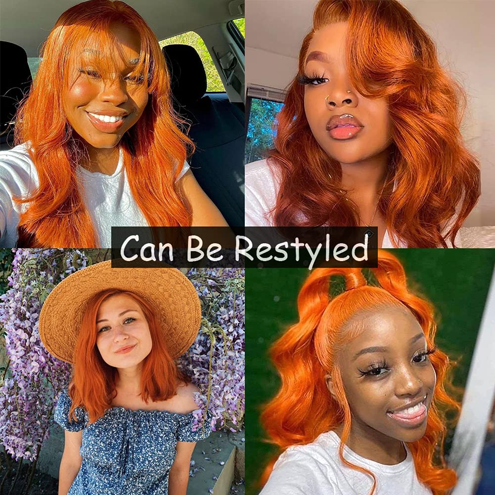 Orange Ginger 13x4 Lace Front Wigs Human Hair - Body Wave 150% Density Pre-Plucked Wigs for Women (16 Inch) | Perfect for Cosplay, Daily Wear & Special Occasions