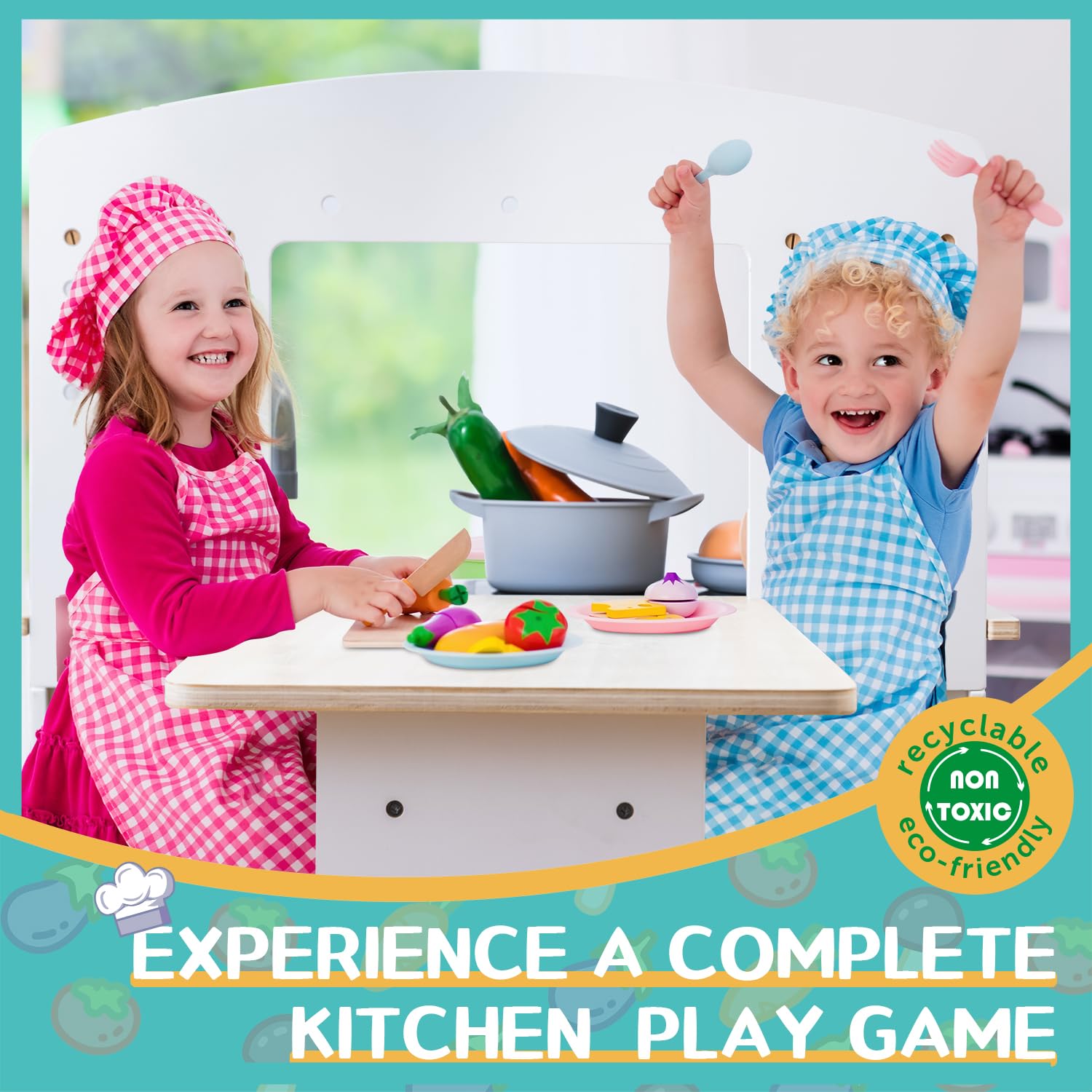 **Deli Kids Wooden Play Kitchen Set for Toddlers - Realistic Lights & Sounds, Stove, Oven, Ice Maker, Sink & Faucet - Pretend Cooking Toy for Imaginative Play & Role-Playing Fun**