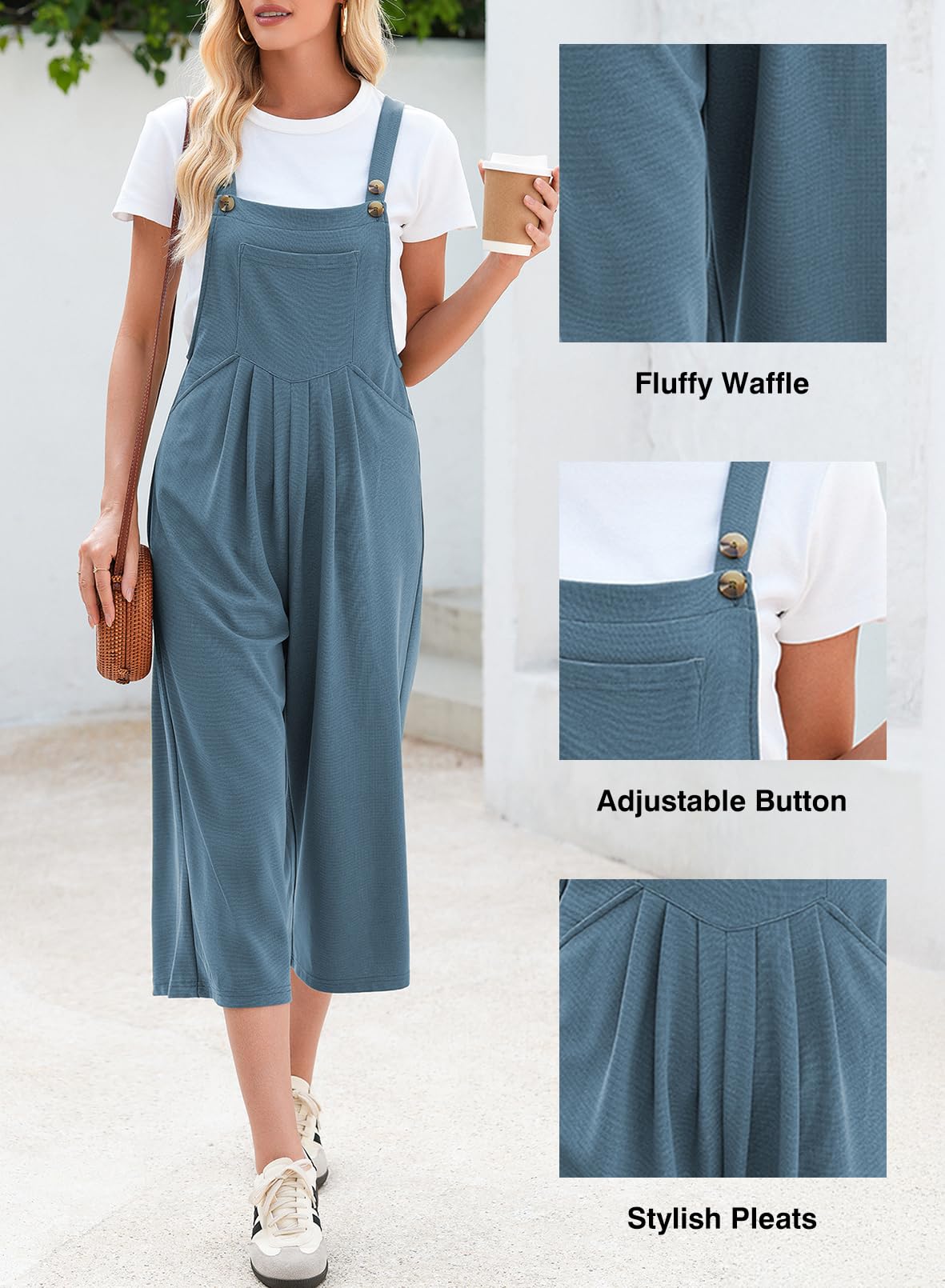 Dokotoo Women's Sleeveless Waffle Knit Jumpsuit - Casual Wide Leg Romper with Pockets | Loose Fit Capri Overalls One Piece | Perfect for Summer Outings, Beach Cover-ups & Casual Wear