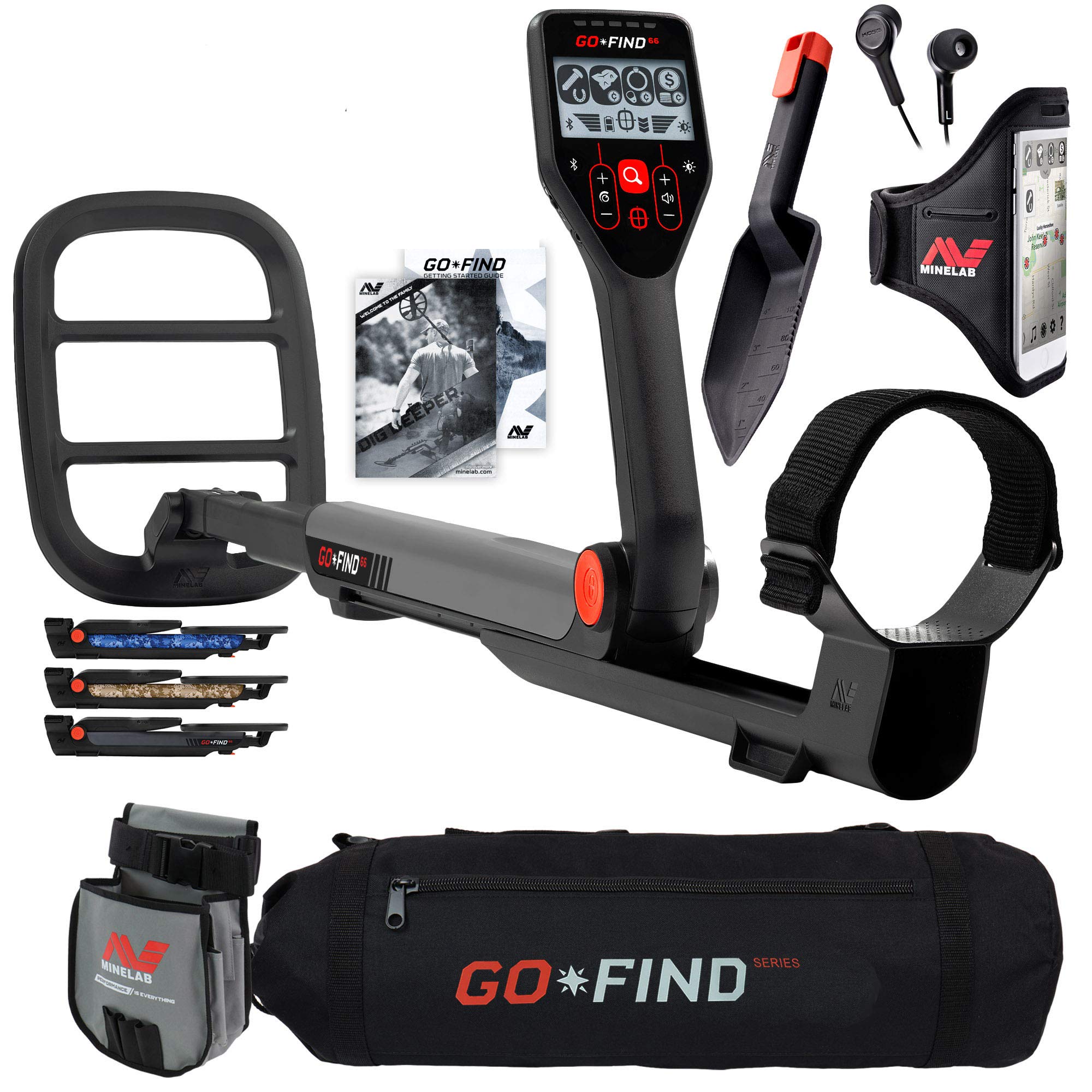 Minelab GO FIND 66 Waterproof Metal Detector with Adjustable Stem & LCD Display - Includes Black Carry Bag & Finds Pouch for Treasure Hunting, Beach Combing & Outdoor Adventures