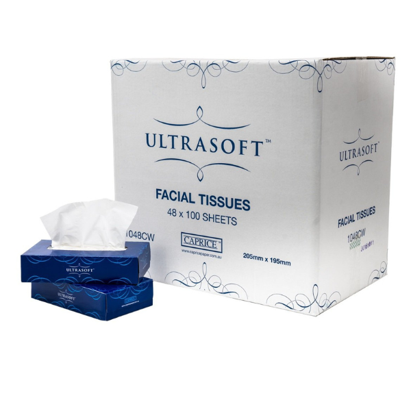 Caprice Ultrasoft 2-Ply Facial Tissues - 48 Packs (100 Sheets Each) | Gentle for Nose & Skin | Perfect for Home, Office & Travel