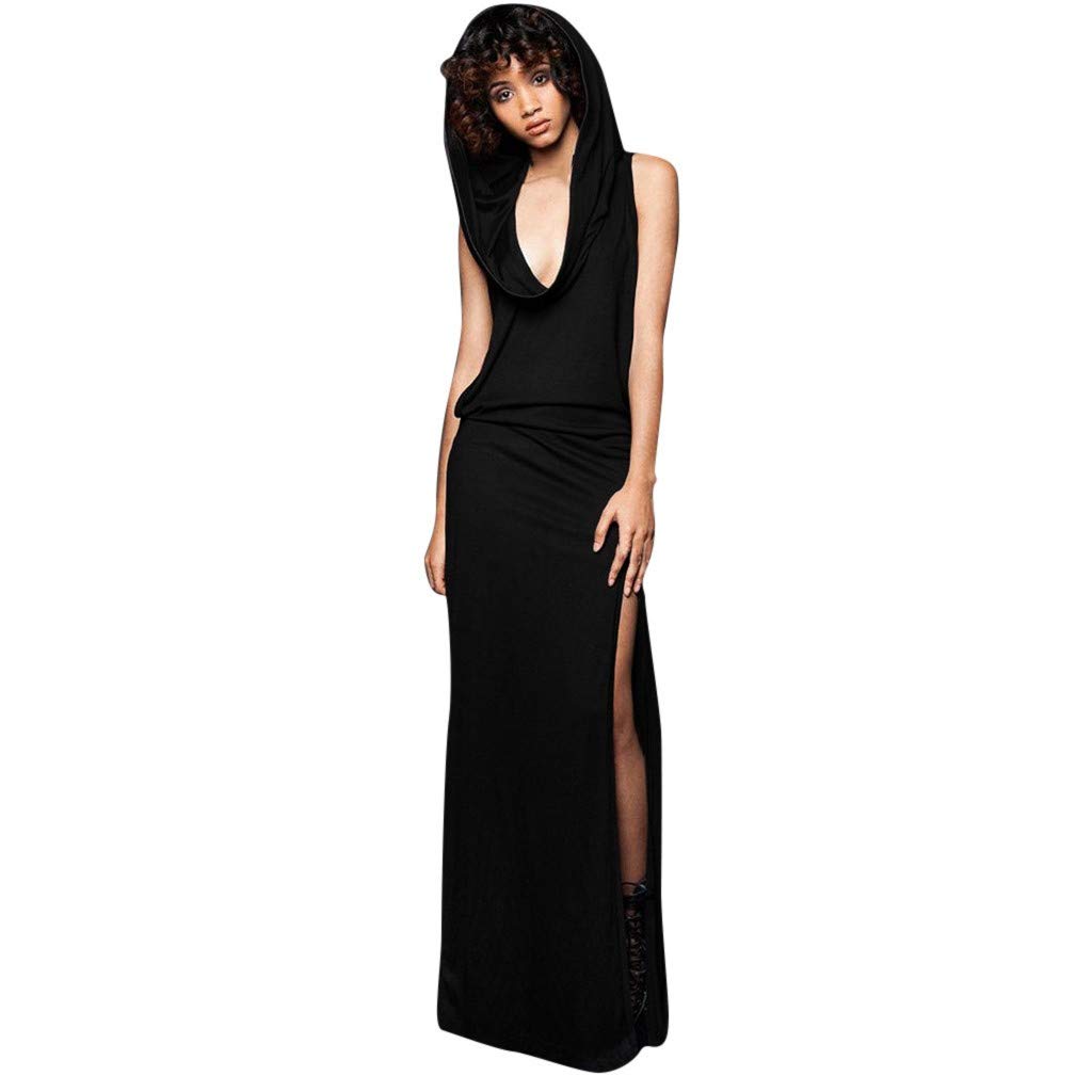 Vintage Celtic Medieval Women's Maxi Dress - Loose Backless Sleeveless Hooded Long Gown Sundress for Summer, Beach, and Boho Fashion