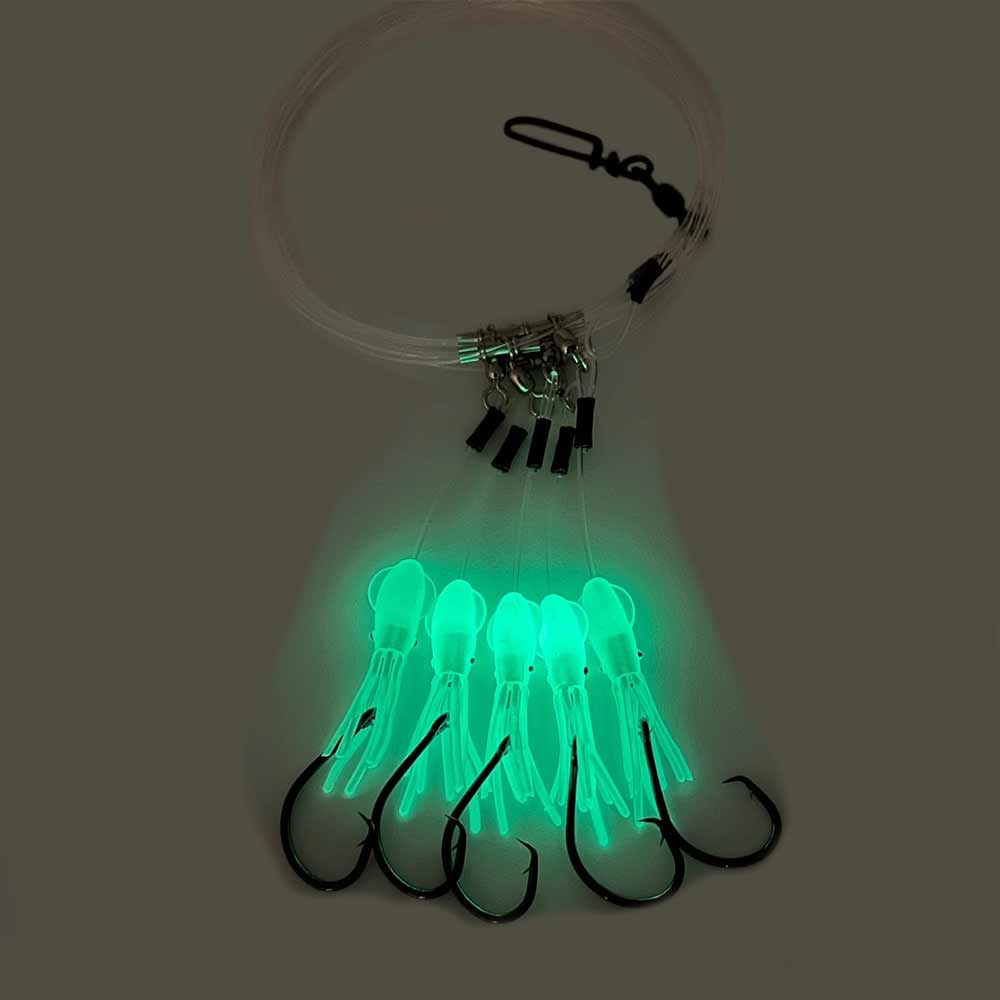 Capt. Harry's Deep Dropping Queen Snapper Glow Squid Rig - Premium Saltwater Fishing Lure for Deep Sea Angling | Perfect for Night Fishing & Offshore Snapper Fishing