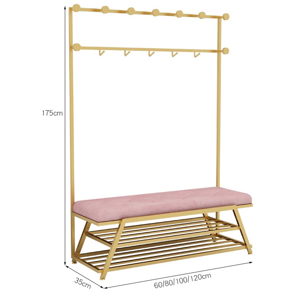 3-in-1 Industrial Entryway Hall Tree with Storage Shelves, Coat Rack & Shoe Bench - Sturdy 100x35x175cm Pink Entryway Organizer for Bedroom, Living Room & Mudroom - Easy Assembly Home Storage Solution