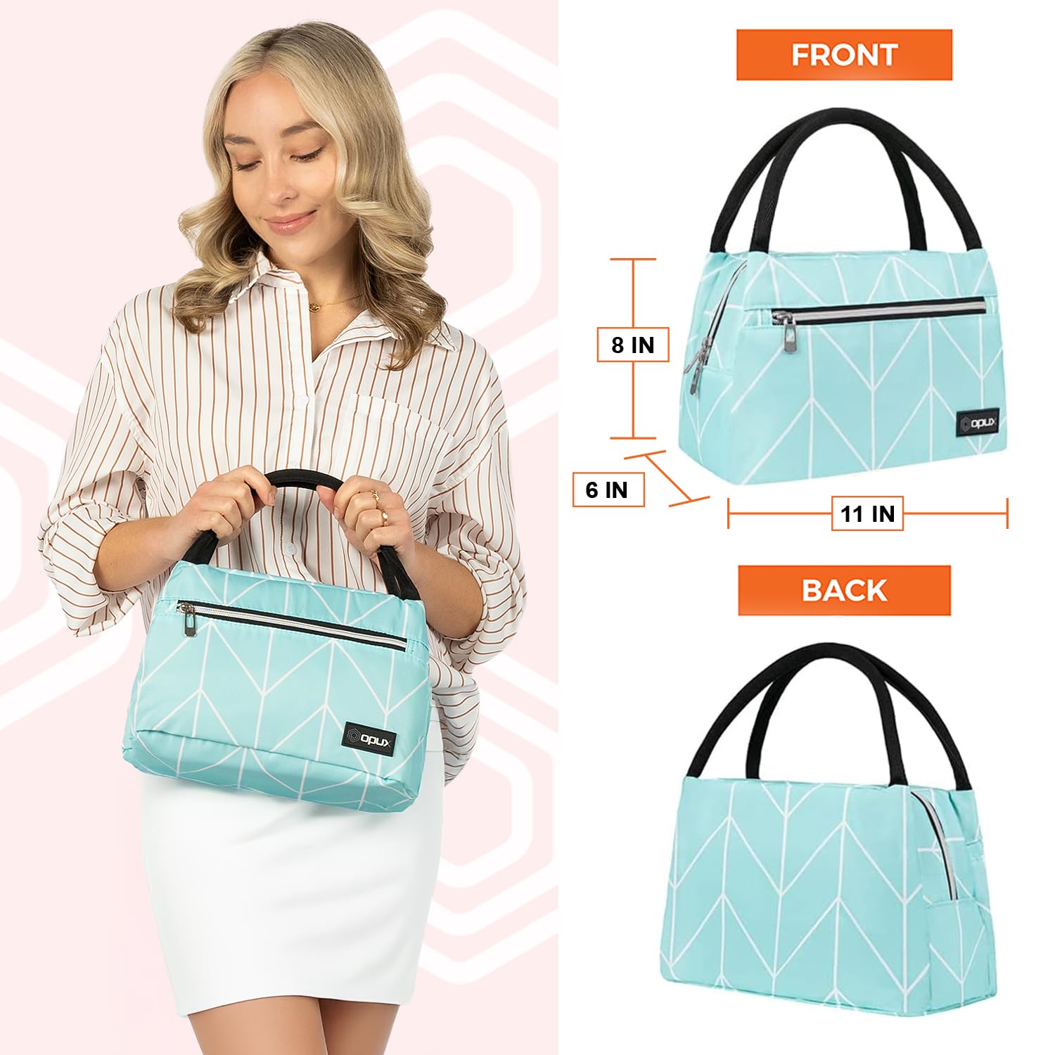 Insulated Lunch Bag for Women & Girls - Reusable Cooler Tote for Work, School, Travel & Picnic - Fits 11 Cans - Chevron Teal Design - Perfect for Office Lunch, Beach Trips & Outdoor Adventures