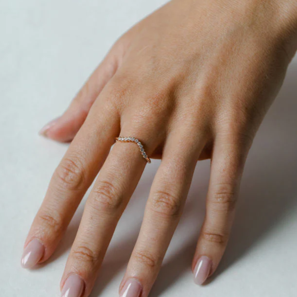 Ida Diamond Curved Wedding Band Ring - 14K White Gold Dainty Stackable Ring for Women - Perfect for Engagement, Anniversary & Everyday Elegance