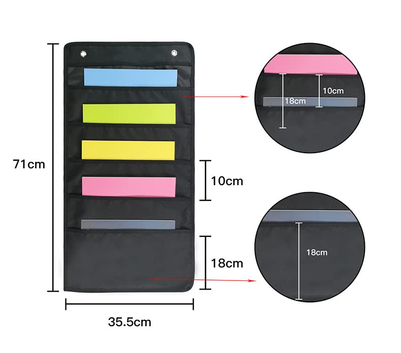 HeyToo Over The Door Organizer with 5 Large Oxford Fabric Pockets - Hanging Storage for Office, Books, Magazines & Accessories - Space Saving Solution for Closet, Wall & Narrow Spaces - Black