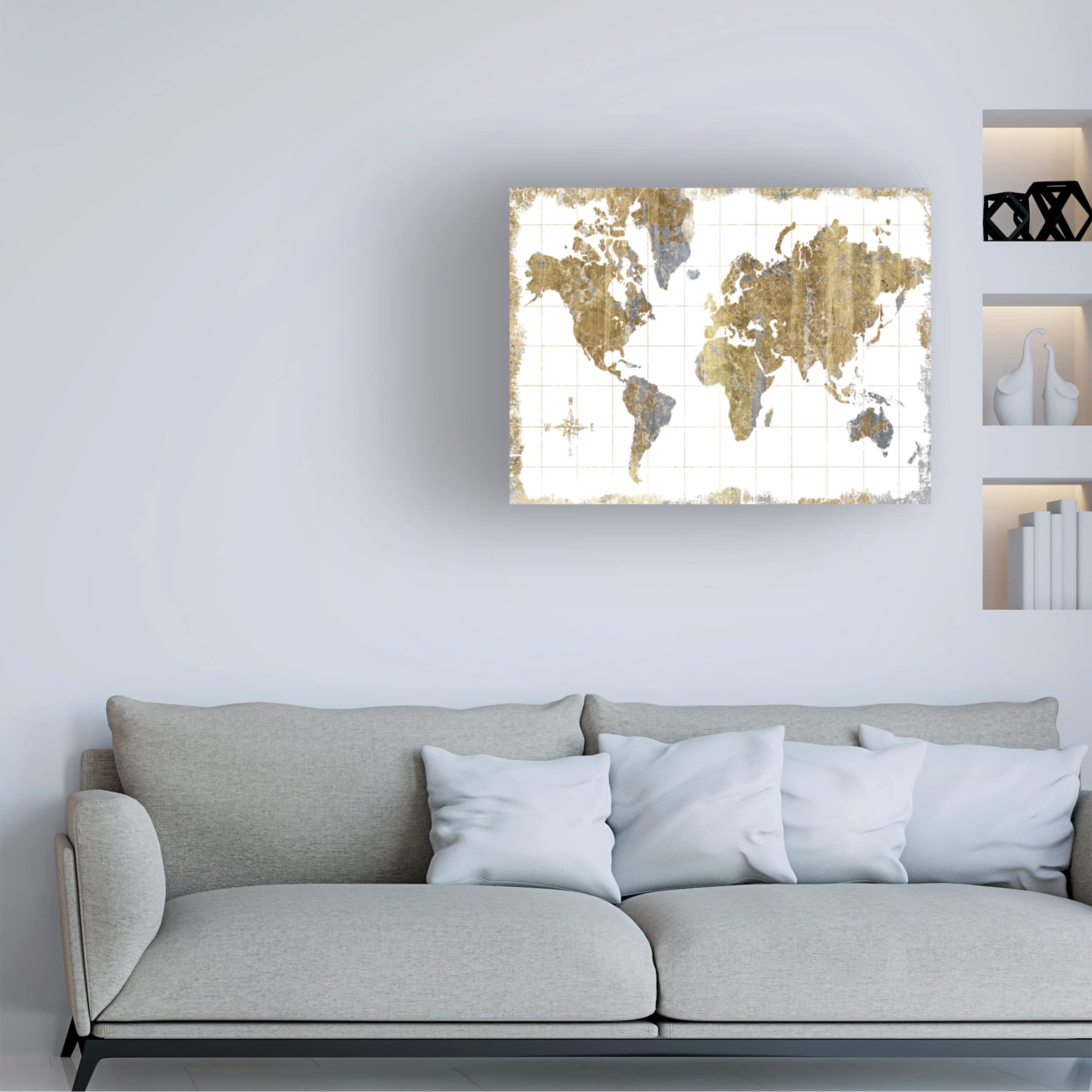 Trademark Fine Art 'Gilded Map' Canvas Wall Art Print by Wild Apple Portfolio - Elegant Home Decor for Living Room, Office & Bedroom