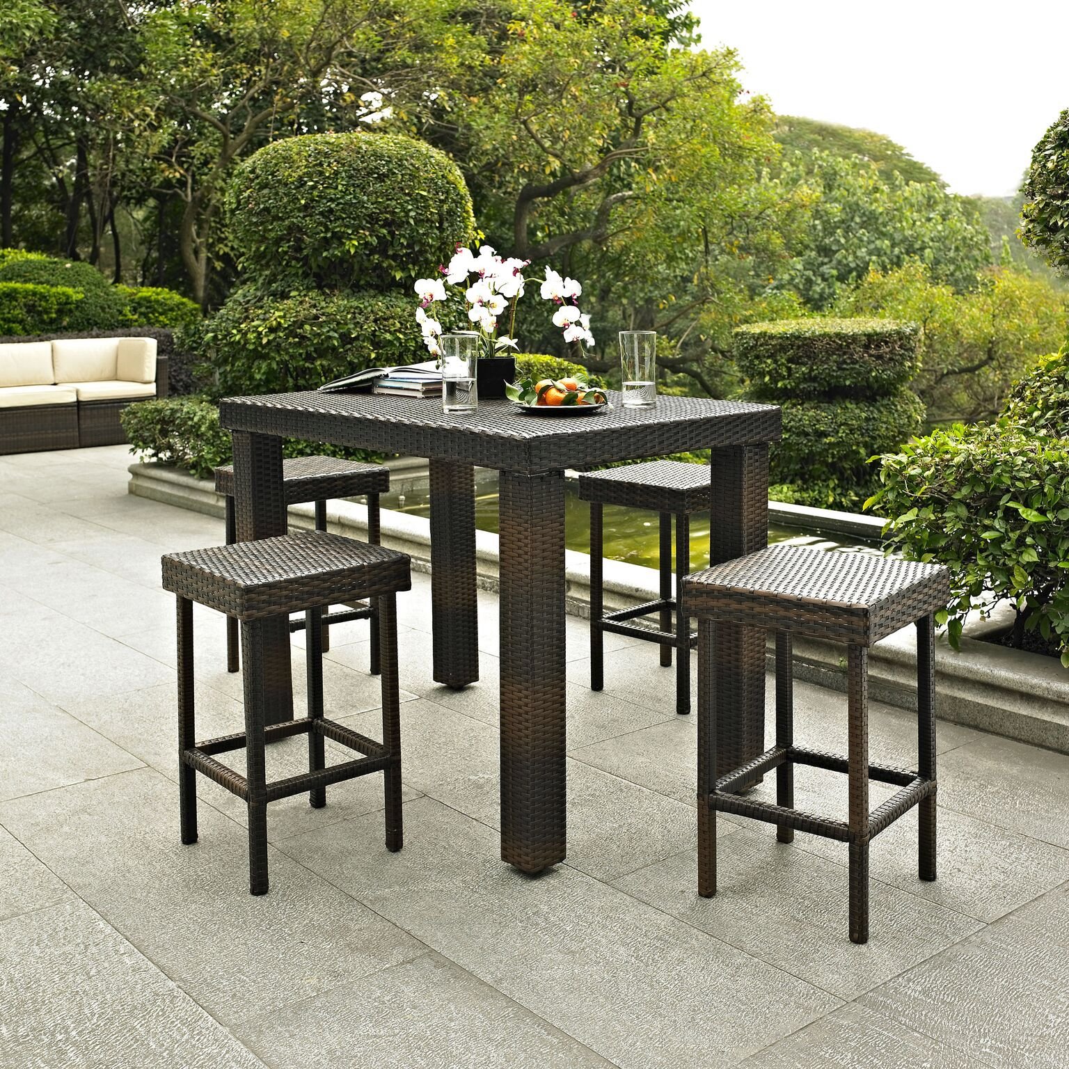 Crosley Furniture Palm Harbor 6-Person Rectangular Counter-Height Outdoor Bar Dining Table - Weather-Resistant Brown Patio Table for Backyard, Deck & Poolside Dining