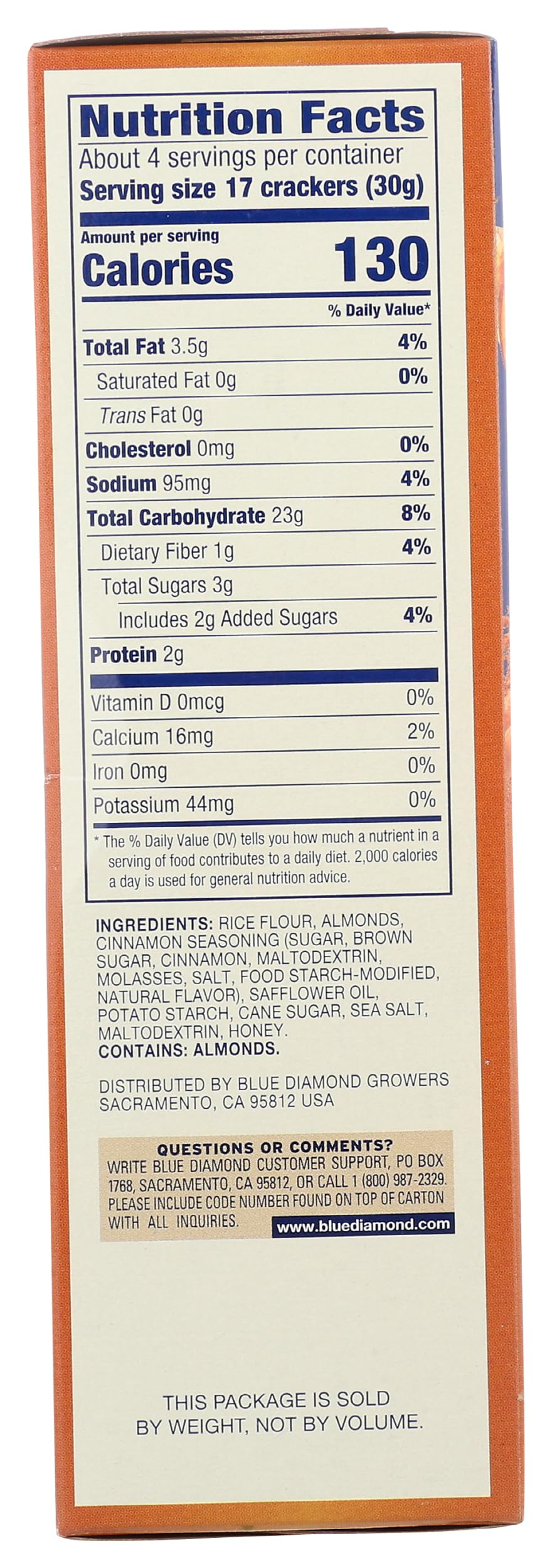 Blue Diamond Almonds Nut-Thins Gluten Free Cracker Crisps - Honey Cinnamon Flavor (4.25 oz) - Healthy Snack for Parties, Office & On-the-Go