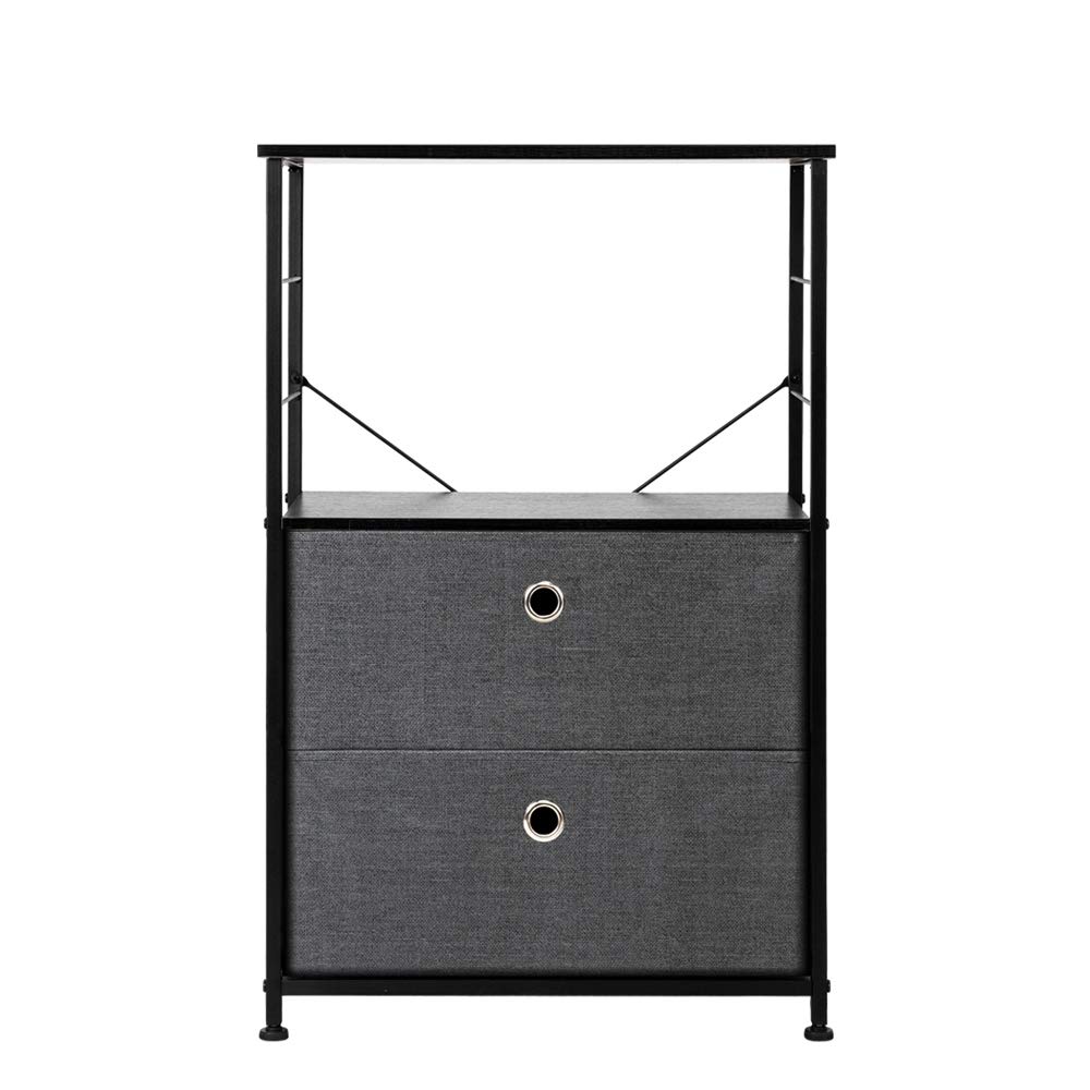 2-Drawer Nightstand with Wood Top & Steel Frame - Modern Bedside Table with Fabric Bins for Bedroom, Office, Dorm | Space-Saving Storage Solution for Small Spaces