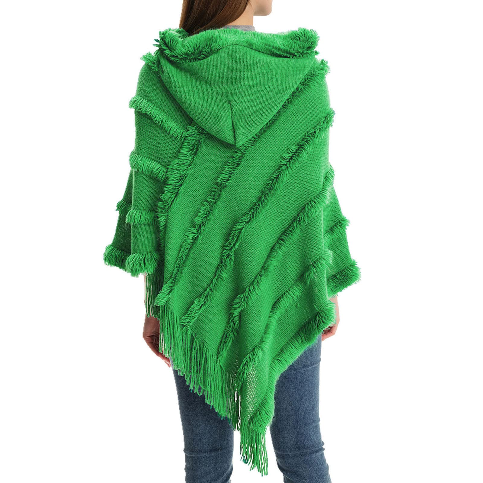 Women's Solid Purple Poncho with Tassels - Knitted Shawl Scarf Fringed Wrap Sweater Pullover Cape - Soft Warm Winter Cape for Women - Perfect Gift for Teachers, Friends & Family - Cozy for Office, Travel & Outdoor Activities