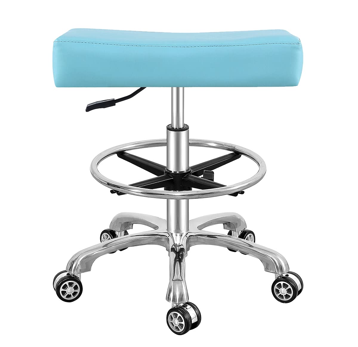 Antlu Adjustable Rolling Swivel Stool Chair - Ergonomic Wheeled Stool for Massage, Office, Tattoo & Kitchen Use - Height Adjustable with Foot Ring - Cyan - Perfect for Salon, Workshop & Home Office