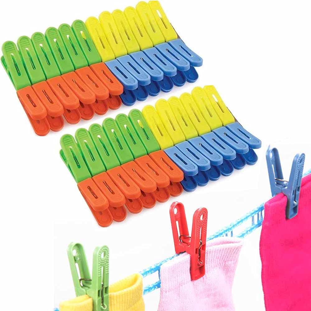 48 Pack Heavy Duty Plastic Clothes Pins - Sturdy Spring Clothespins for Laundry, Outdoor Clothes Hanging - Colorful Durable Clips for Drying Clothes, Hanging Curtains & DIY Crafts