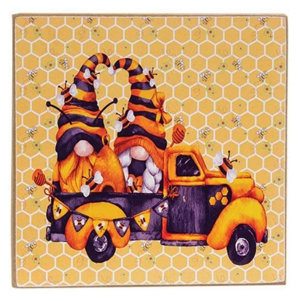 Bumblebee Gnomes in Truck Square Block - Cute Garden Decor for Outdoor & Indoor Use - Perfect for Yard, Patio, and Home Decoration