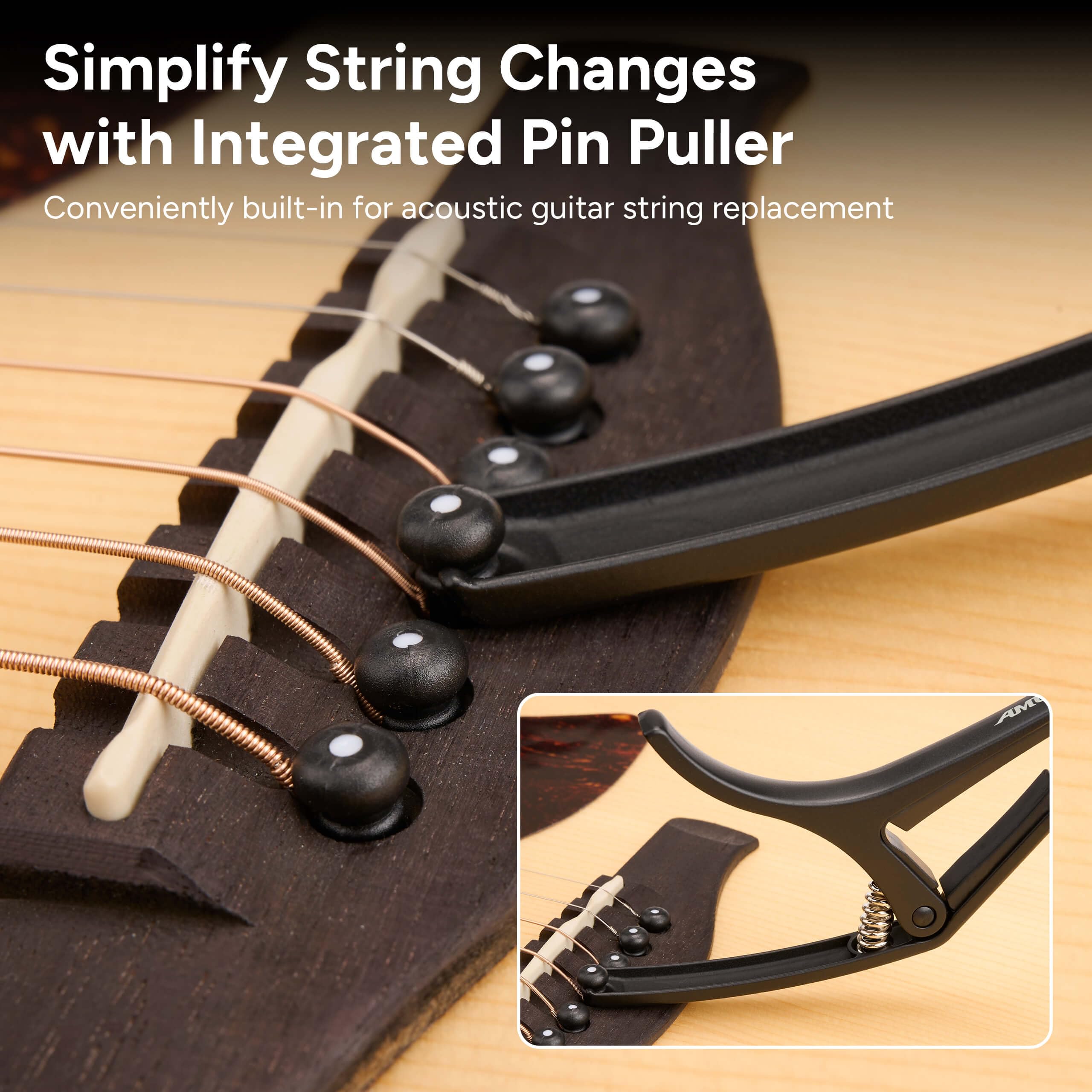 AMUMU PitchMate Guitar Capo with Bridge Pin Puller - Universal Fit for Electric & Acoustic Guitars | Secure Grip, Compact Design | Perfect for Live Performances & Studio Recording