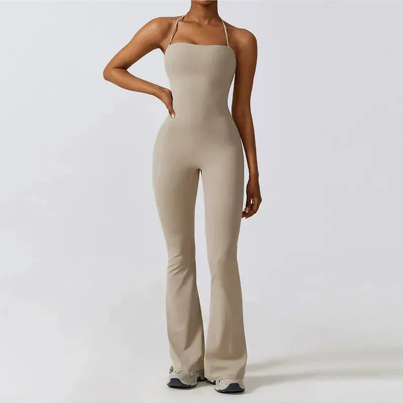 Women's Bell Bottoms Gym Set - One Piece Yoga Suit & Flare Leggings | Stretchy Workout Romper & Bodysuit for Yoga, Pilates & Dance | Perfect for Fitness, Gym & Lounge Wear