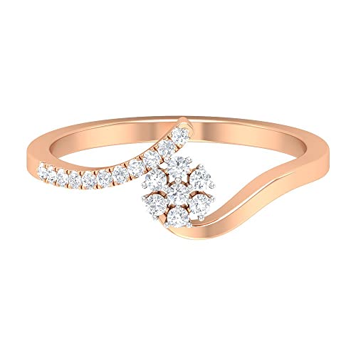 1/4 CT Natural Diamond Flower Ring for Women - 14K Solid Gold Cluster Bypass Ring with April Birthstone | Elegant Gift for Anniversary, Engagement & Special Occasions