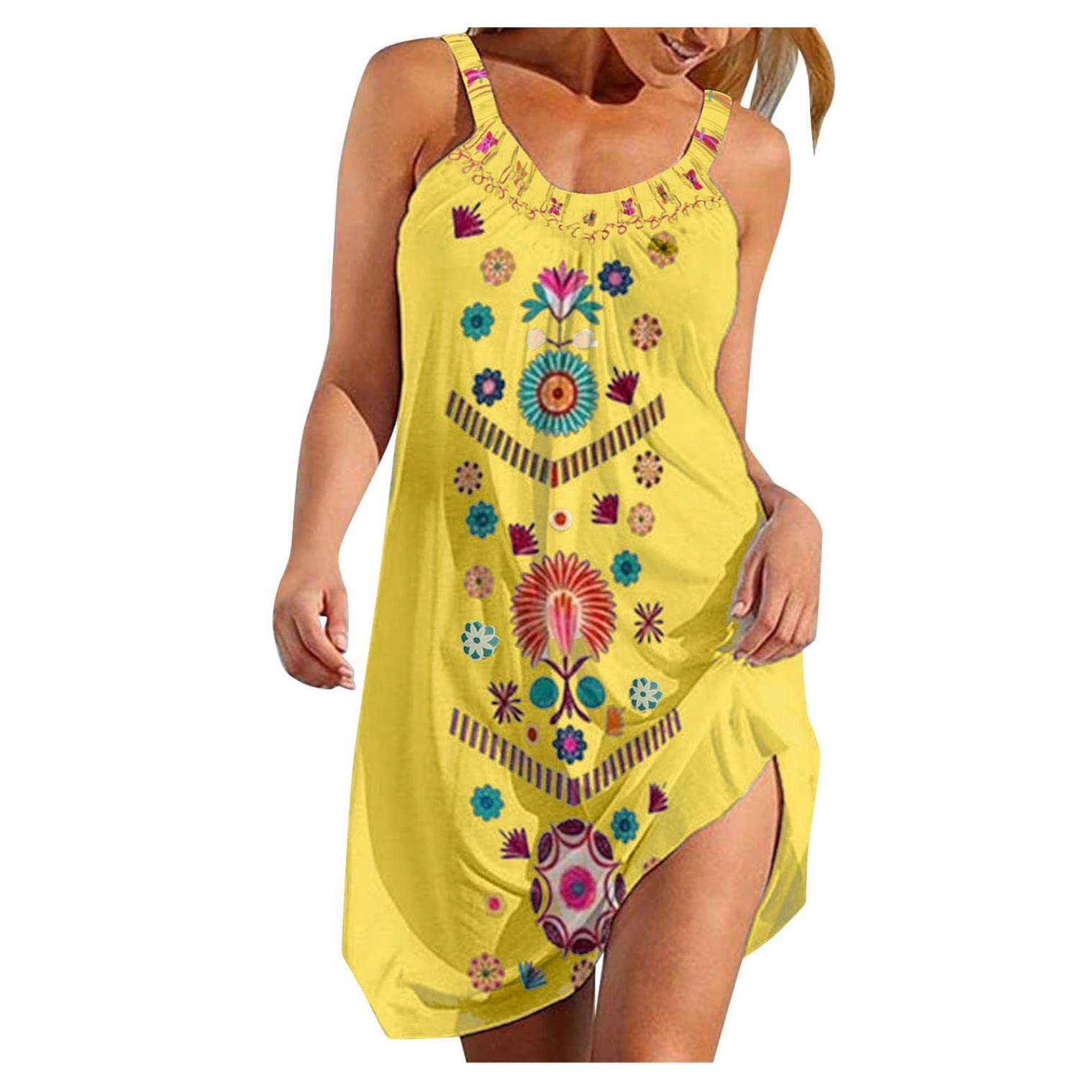 Sexy Women's Summer Dresses - Boho Floral Beach Sundress, Sleeveless Casual Loose Tank Dress for Vacation, Pool Party & Outdoor Date Night