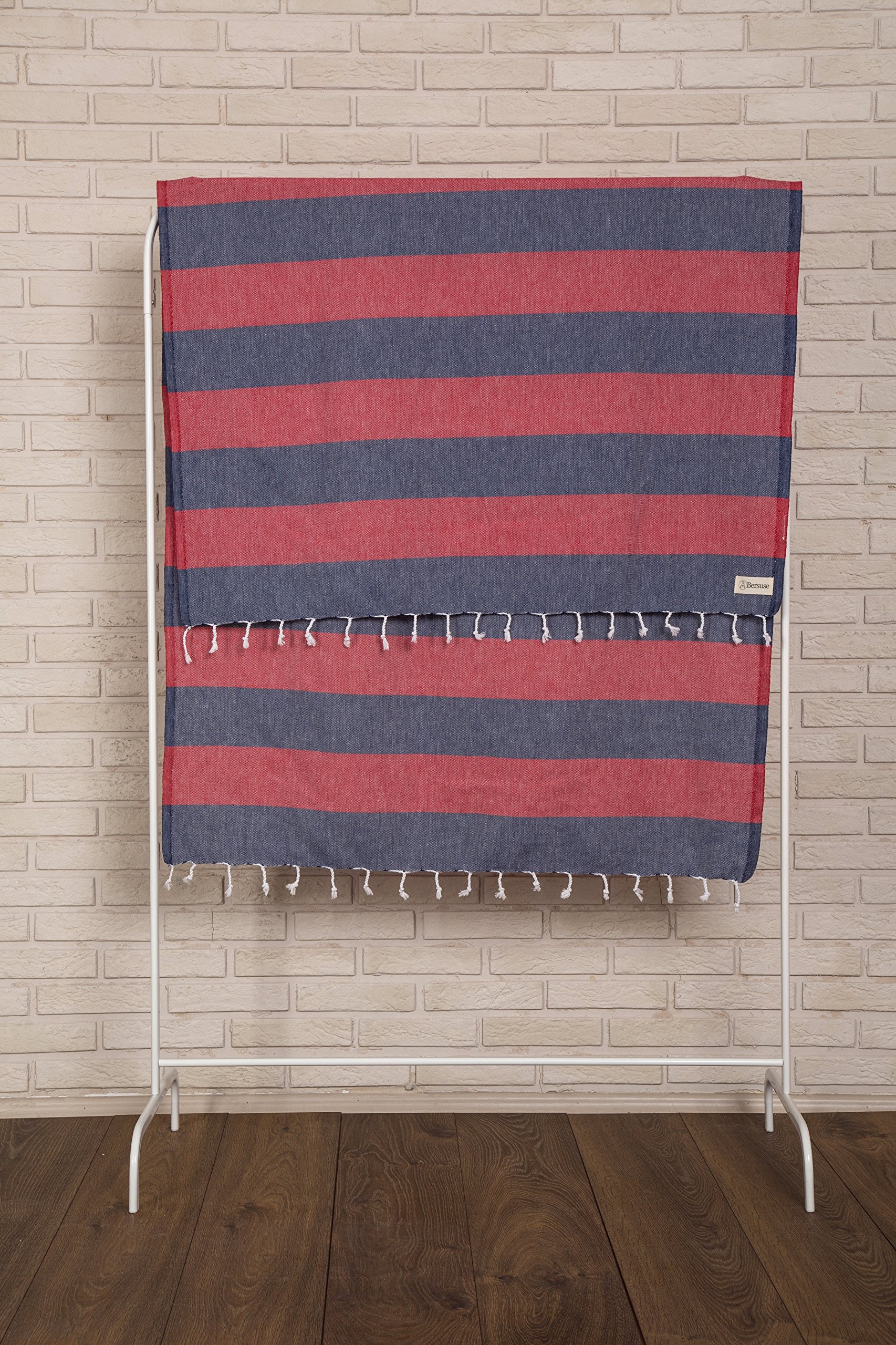 Premium 100% Cotton Turkish Peshtemal Beach Towels - Quick Dry, Sand-Free, Lightweight, Dark Blue & Red (Set of 6) for Pool, Beach, Yoga & Travel
