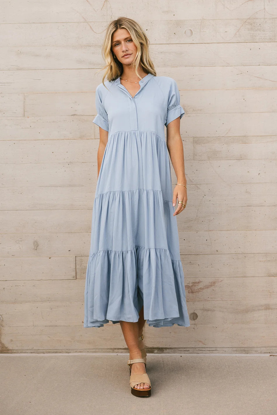Amanda Blue Tiered Maxi Dress for Women - Elegant Flowy Summer Dress for Beach, Wedding & Party | Final Sale