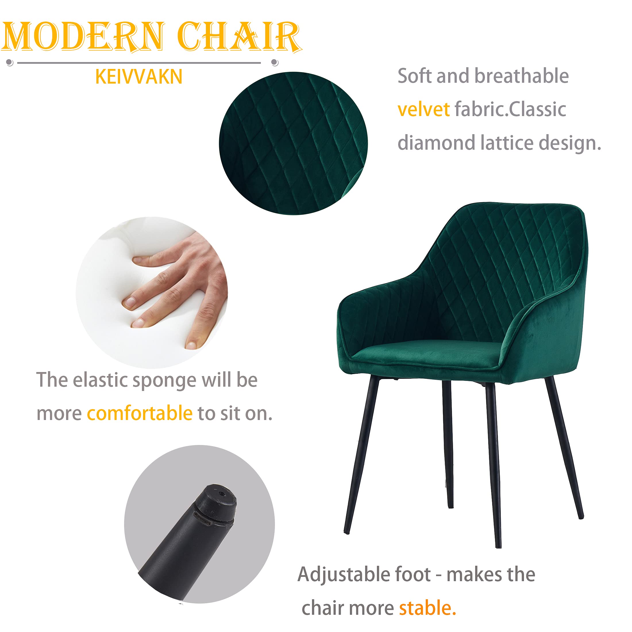 Luxury Velvet Dining Chairs Set of 2 - Emerald Green Upholstered Armchairs for Dining Room, Modern Tufted Accent Chairs with Solid Wood Legs - Perfect for Elegant Dining Spaces, Kitchen Breakfast Nooks & Home Decor