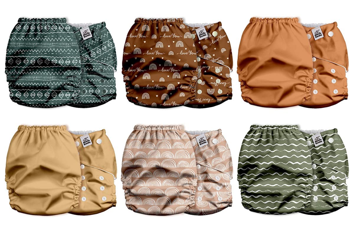 Mama Koala Pocket Cloth Diapers - 6 Pack with 6 Inserts, Alphabet Zoup Print, One Size Adjustable for Babies 0-35 lbs | Eco-Friendly, Washable & Reusable for Daycare, Travel & Home Use