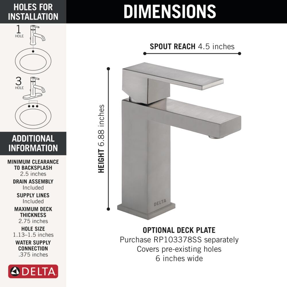 Delta Brushed Nickel Bathroom Faucet - 1.2 GPM Single Handle Sink Faucet with Pop-Up Drain for Modern Bathrooms