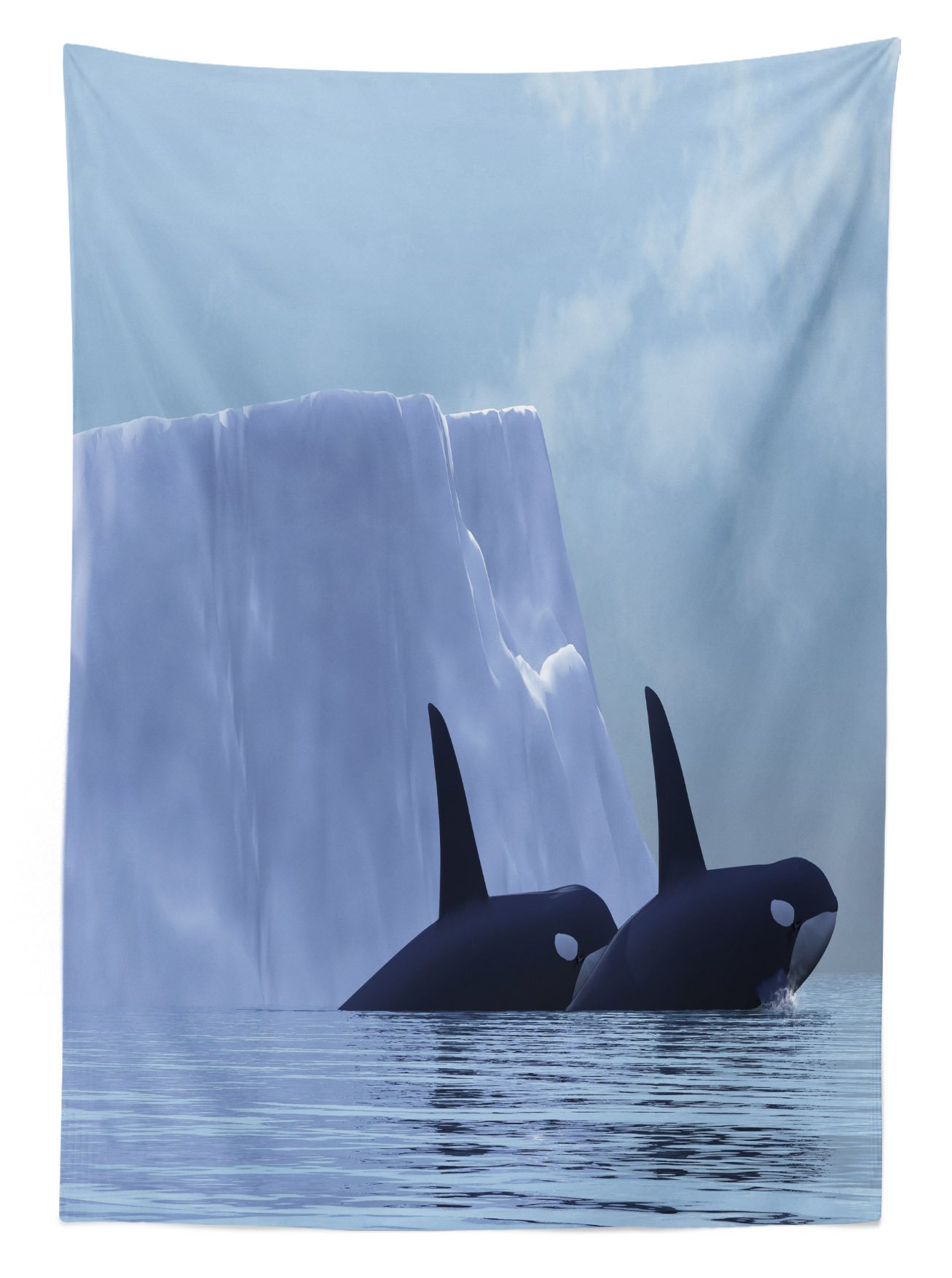 Whale Print Outdoor Tablecloth - 2 Killer Whales Swimming Near Iceberg Arctic Ocean Design, Washable Picnic Table Cover 58x84 Inches in Pale & Dark Blue - Perfect for Beach Parties, BBQs, and Outdoor Dining