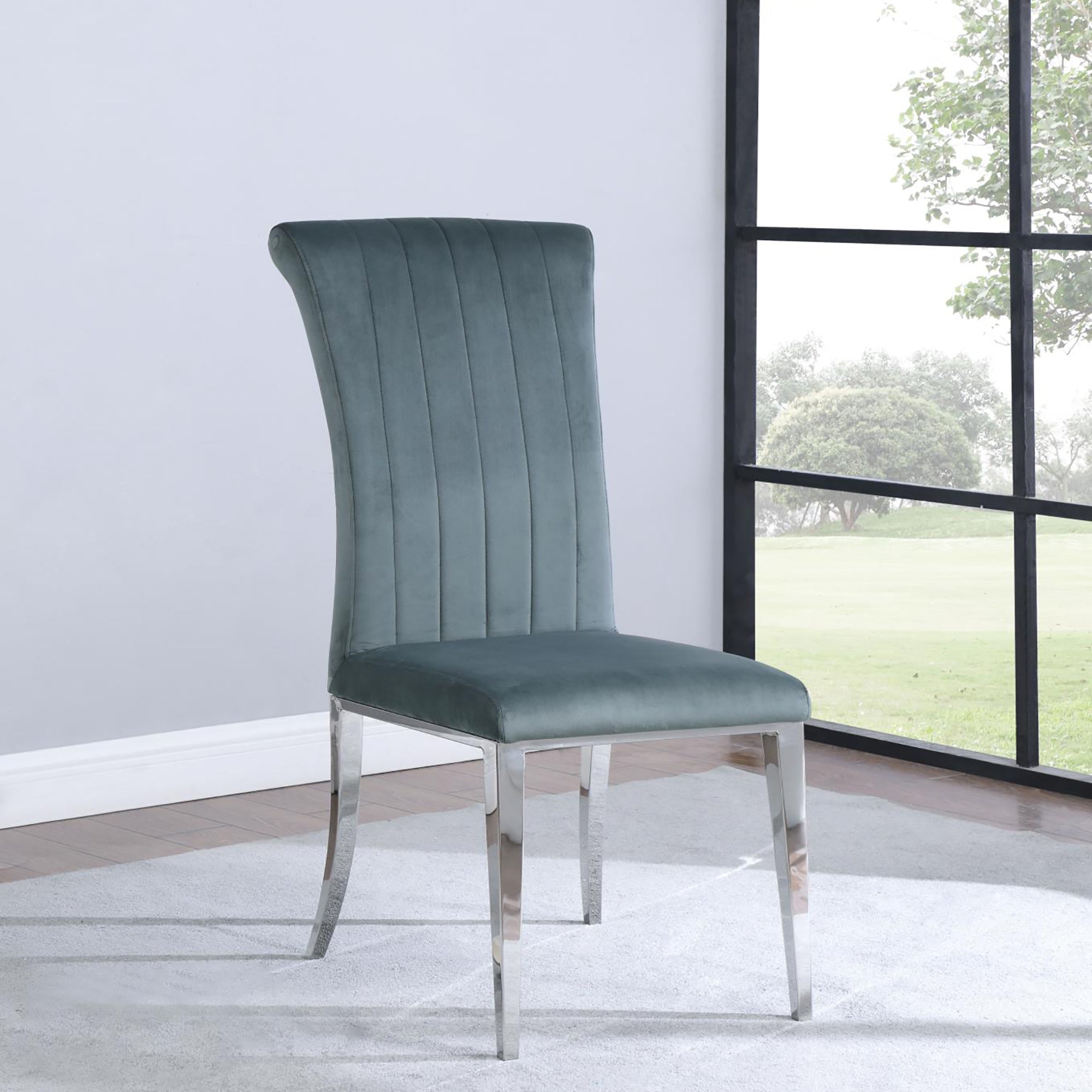 Dark Grey and Chrome Tufted Side Chairs (Set of 2) - Modern Dining Room Accent Chairs for Kitchen, Living Room or Office
