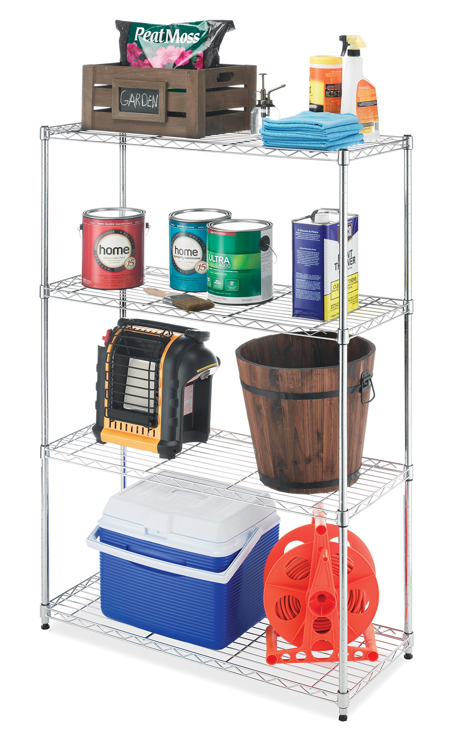 Whitmor 4-Tier Heavy Duty Metal Wire Shelving Unit - Easy Assembly Storage Rack for Pantry, Kitchen, Garage & Plant Organization | Space-Saving Home & Office Storage Solution