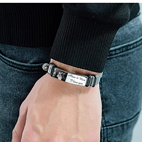 Personalized Photo Bracelet for Men - Custom Couple Name Bracelets with Picture - Unique Father's Day, Birthday Gift for Boyfriend, Husband, Dad & Grandpa - Perfect for Anniversaries, Valentine's Day & Special Occasions