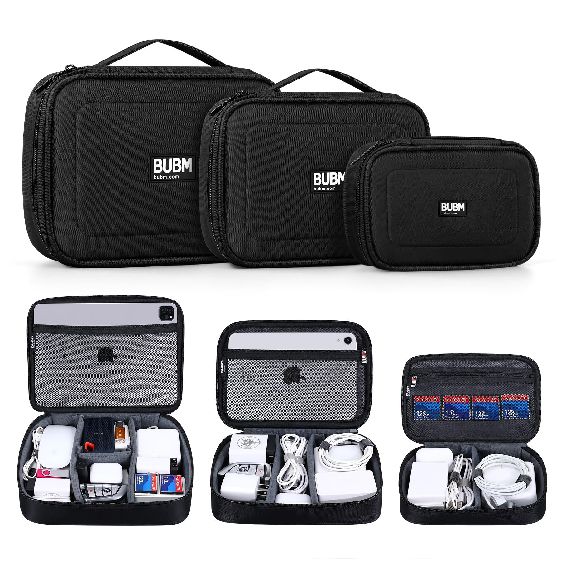 BUBM 3-Pack Cable Organizer Bag - Travel Electronics Storage for Hard Drives, Cables, Phone, USB, SD Cards | Durable & Compact | Perfect for Travel, Office & Home Organization (2 Year Warranty)