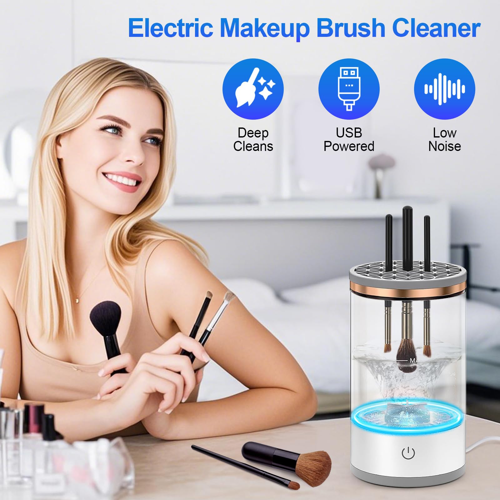 Electric Makeup Brush Cleaner Machine - Fast & Efficient Cleaning for All Brush Types | Keeps Brushes Hygienic & Skin Healthy | 1 Pack White | Perfect for Home, Salon & Travel Use