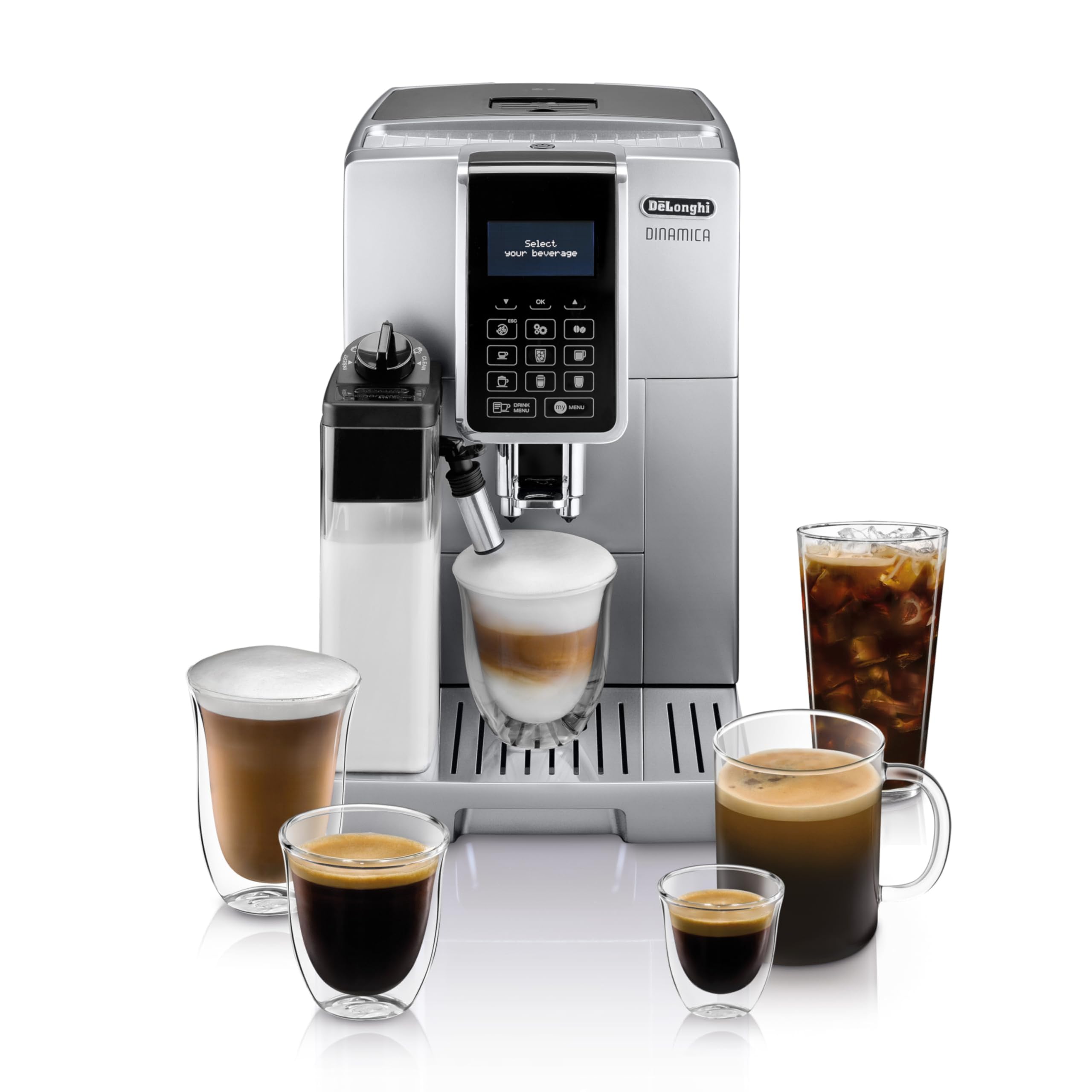 De'Longhi ECAM35075SI Dinamica LatteCrema Fully Automatic Espresso Machine with Built-in Grinder & Milk Frother - Silver - Perfect for Lattes, Cappuccinos at Home or Office