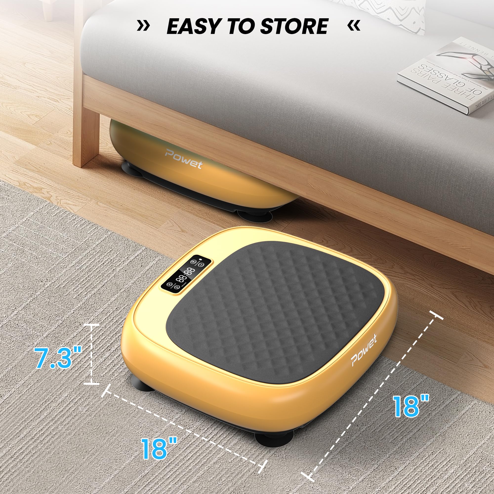POWET Vibration Plate Exercise Machine - Whole Body Workout Platform with 99 Speed Levels & 5 Modes for Weight Loss, Toning & Lymphatic Drainage - Home Gym Equipment for Fitness & Wellness (Yellow)