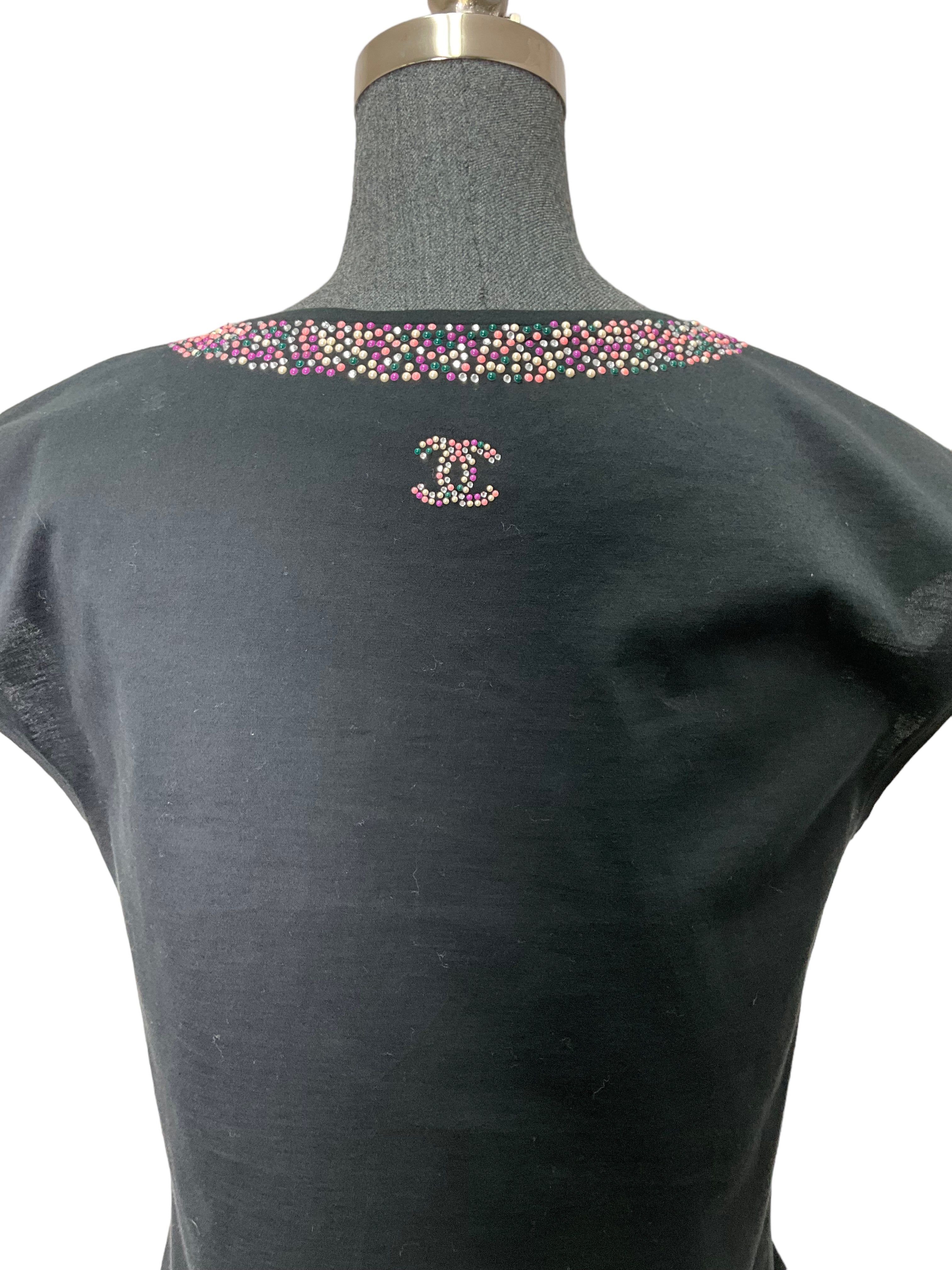 CHANEL Women's Cotton Beaded Neckline Sleeveless Blouse Size S - Elegant Summer Top for Casual Outings & Special Occasions