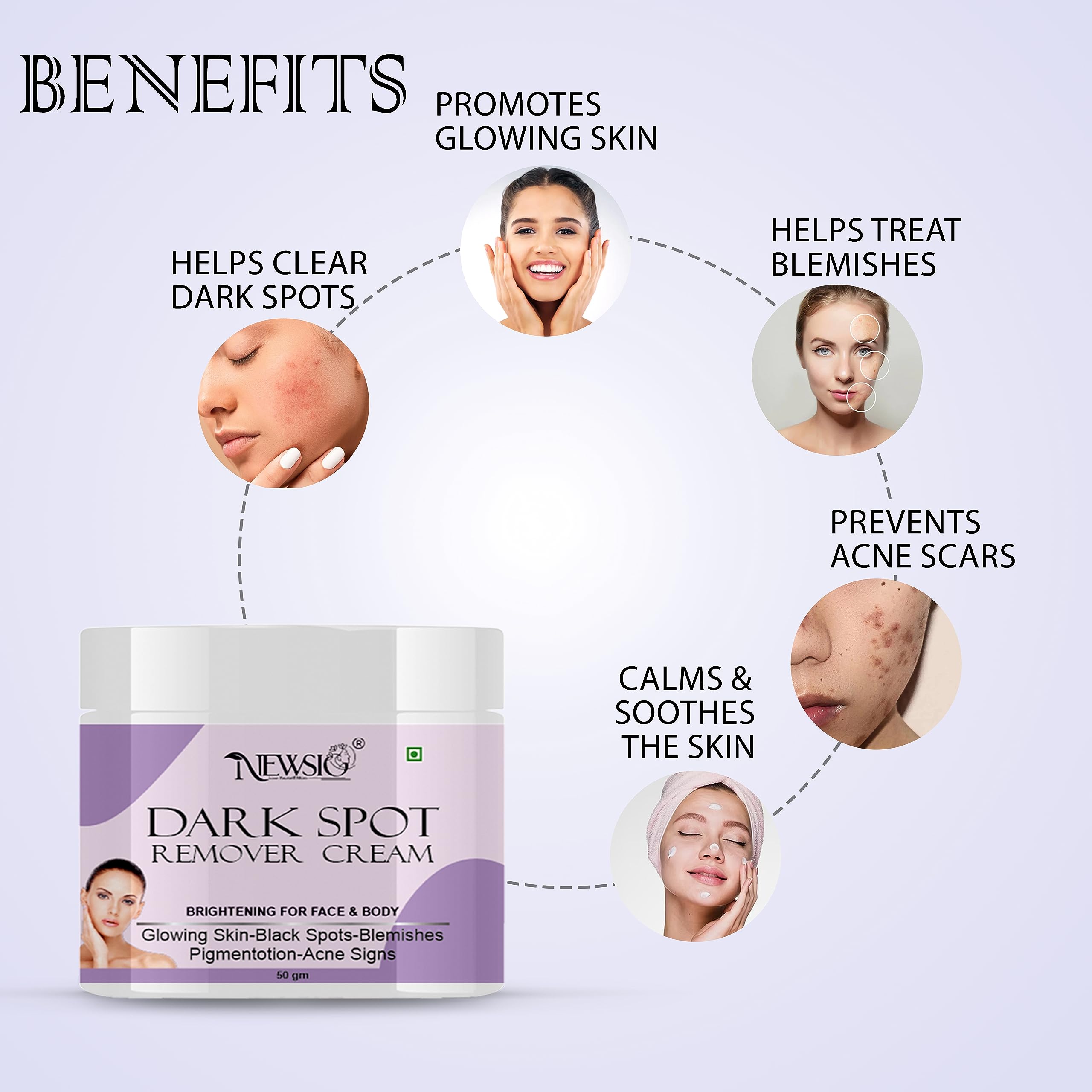 Newsio Dark Spot Corrector Cream - Brightening & Lightening Treatment for Pimple Marks, Acne Scars, Uneven Skin Tone, Pigmentation & Blemishes (2 x 100g Jars) | Fades Dark Spots & Hyperpigmentation | Perfect for Daily Skincare Routine & Post-Acne Care