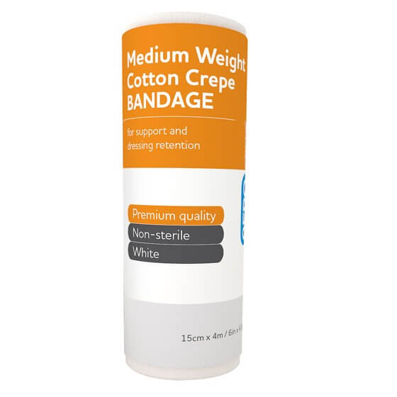 Premium Medium Cotton Crepe Bandages 15cm x 4m (12 Pack) - First Aid, Sports Injuries & Wound Care Support for Everyday Use