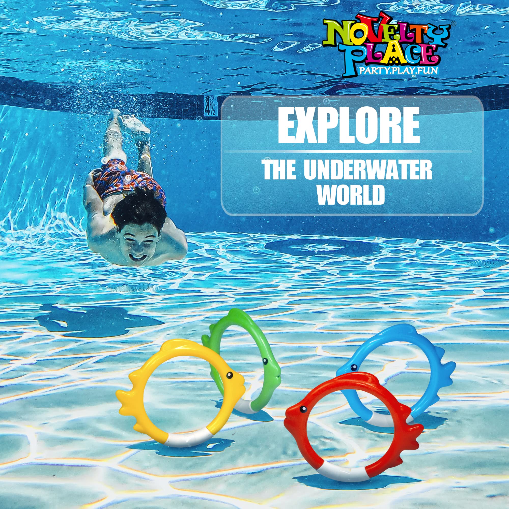 4Pcs Fish Shape Diving Ring Set - Throw, Dive & Retrieve Pool Toys for Kids & Adults - Underwater Swimming Training Accessories - Perfect for Family Fun, Beach Parties & Pool Games