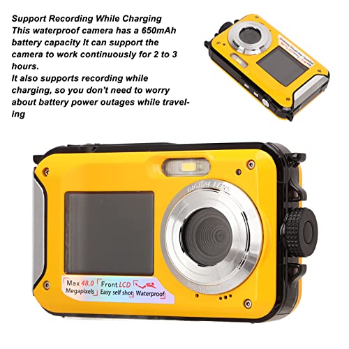 48MP Waterproof Digital Camera with 2.7K FHD Video & 16x Zoom - 10ft Underwater Camera with Dual Screens for Selfie - Ideal for Snorkeling, Swimming, Beach Vacations & Outdoor Adventures (Yellow)