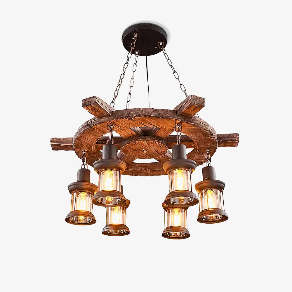 Nautical Industrial Style Wooden Chandelier - Rustic Ceiling Light Fixture for Farmhouse, Beach House & Loft Decor | Perfect for Dining Room, Bedroom or Living Room Lighting